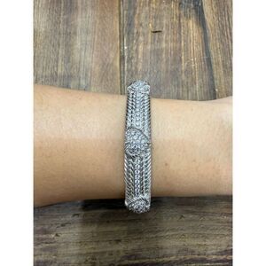 Judith Ripka Sterling Silver 3 Heart Kick Hinged Cable Cuff Bracelet